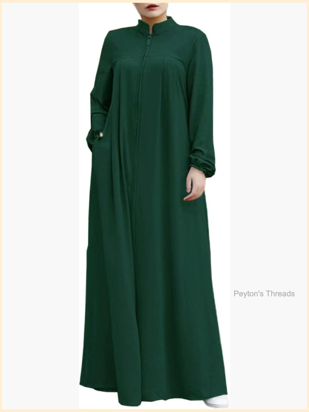 Women's Muslim Abaya Front Zipper Prayer Dress Long Sleeve with Pockets